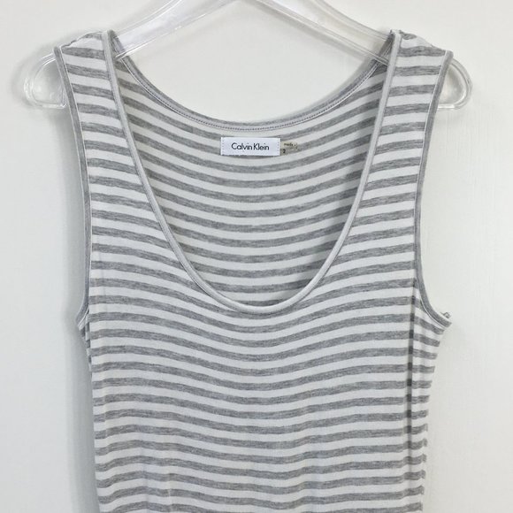 Calvin Klein Sleeveless Gray and White Striped Chevron Sheer Maxi Dress Size 2 - Picture 2 of 7